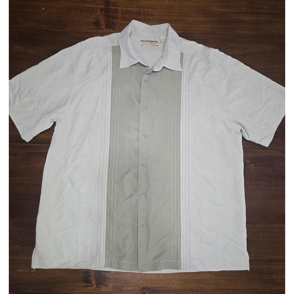 HAVANERA Co. Cuban Button‎ Down Shortsleeve Sage Green Shirt Mens XL Lightweight